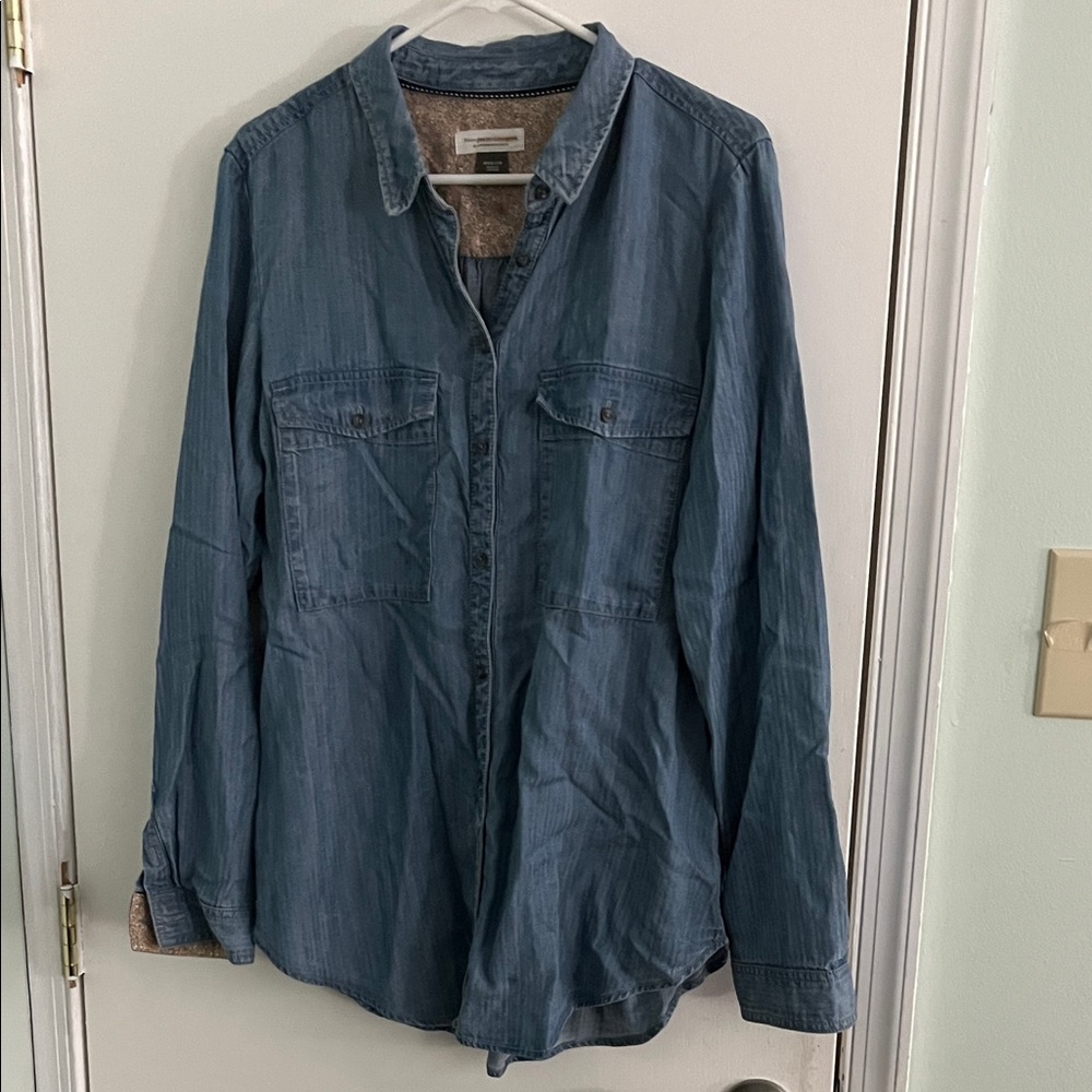 Pilcro Floral Lined Denim Shirt